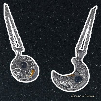 Collar Sol y Luna Proyección 100 Idiomas Plateado 2 - Diversa Colección