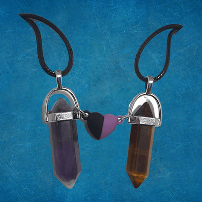 Collares Cuarzo Corazón Magnético Amatista & OjoTigre - Diversa Colección